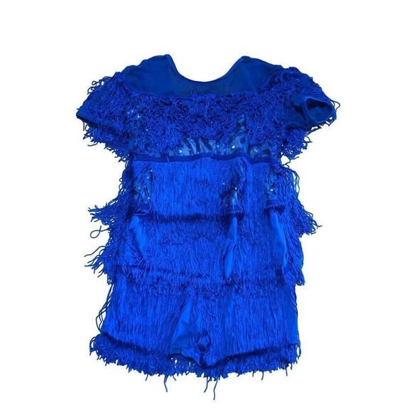 Kids Blue Fringe Dance Costume - Picture 1 of 4